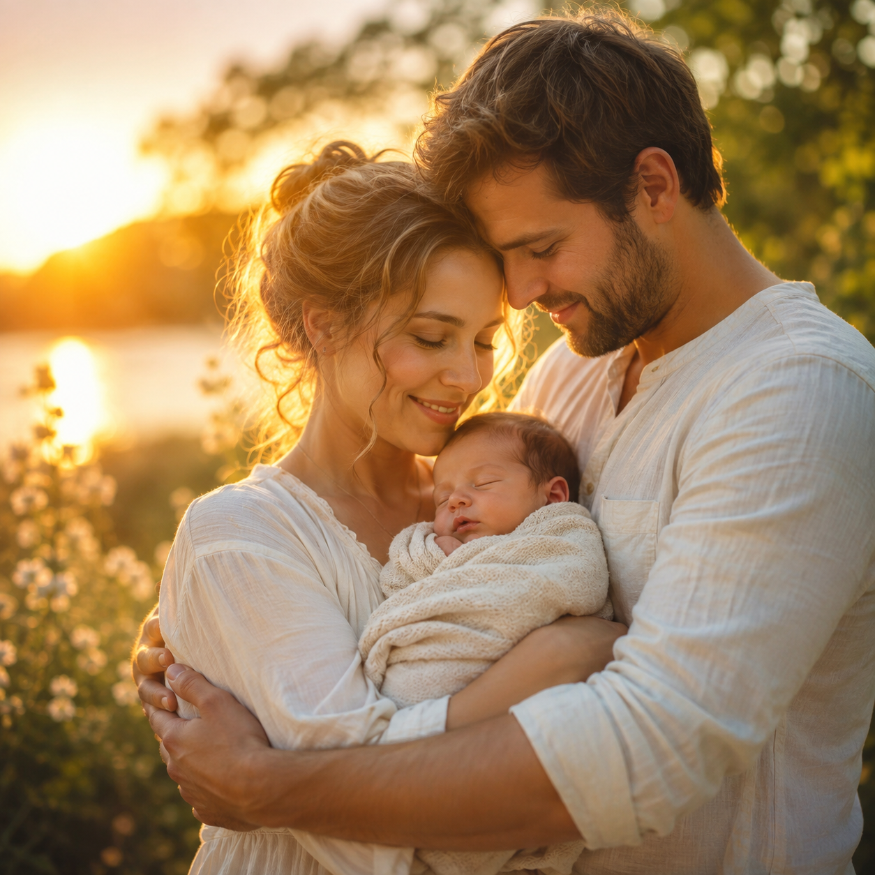 Glückliche Eltern mit ihrem Baby als Symbol für erfüllten Kinderwunsch und gesunde Voraussetzungen für neues Leben